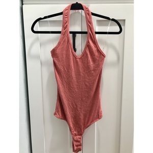 Coral Ribbed Halter Bodysuit